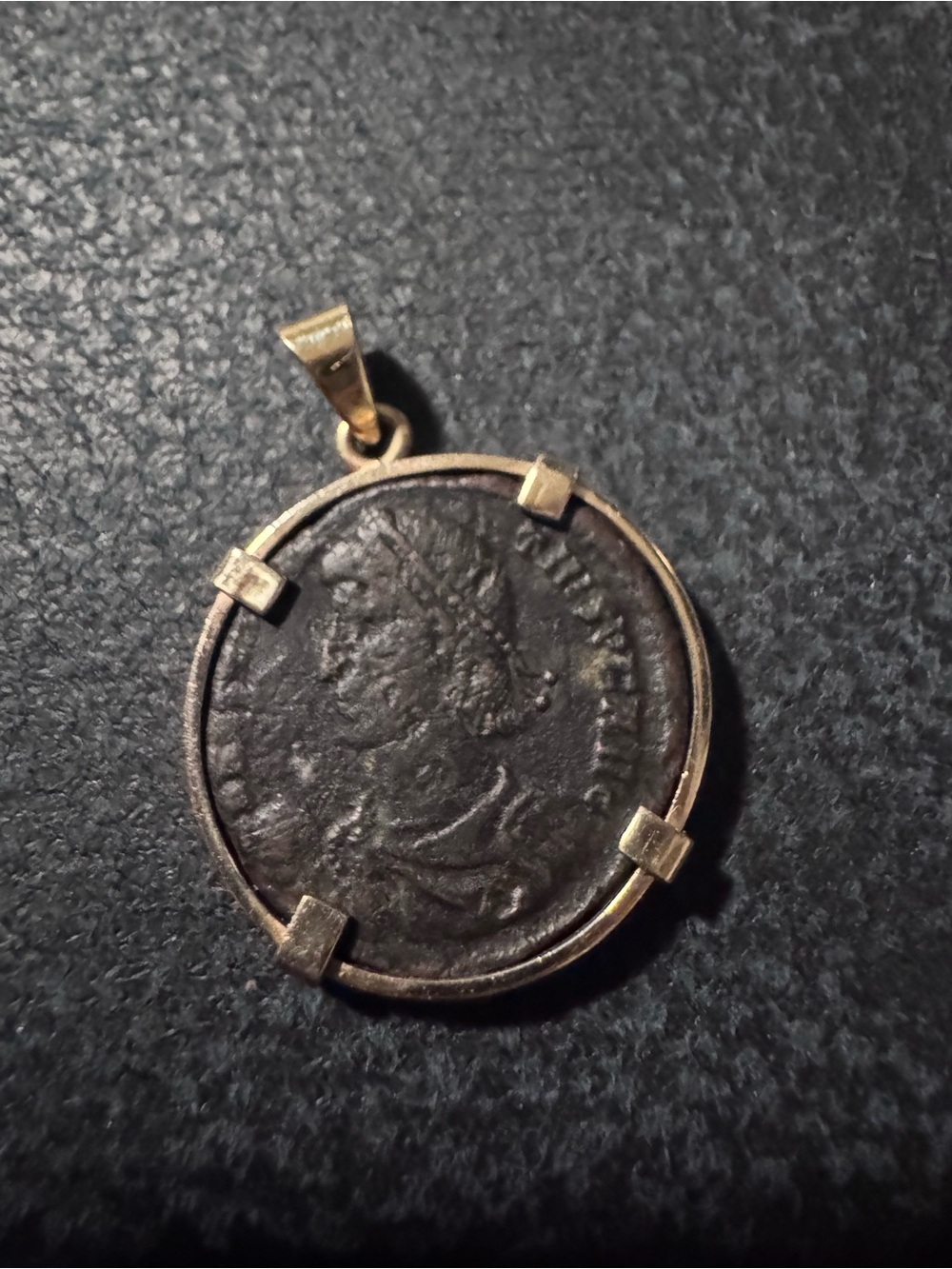 Ancient Roman coin bezel-set in 14k solid gold.